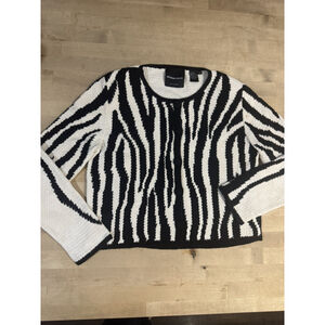 1990s Michael Simon Zebra Print Maximalist Art To Wear Sweater cardigan M